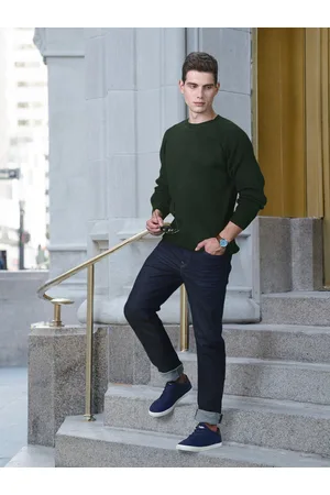 Invictus Men Green Striped Pullover