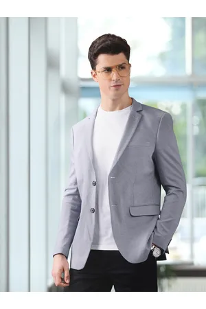 Invictus Men Blue Self-Design Single-Breasted Slim Fit Casual Blazer