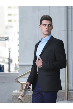 Invictus Men Navy Blue Solid Single-Breasted Slim Fit Smart Casual Blazer