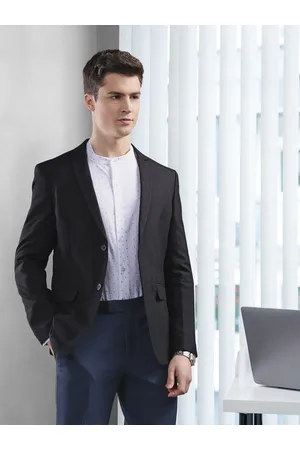 Invictus Men Navy Blue Solid Slim Fit Single-Breasted Blazers