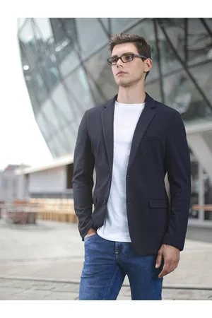 Invictus Men Navy Blue Solid Single-Breasted Smart Casual Blazer