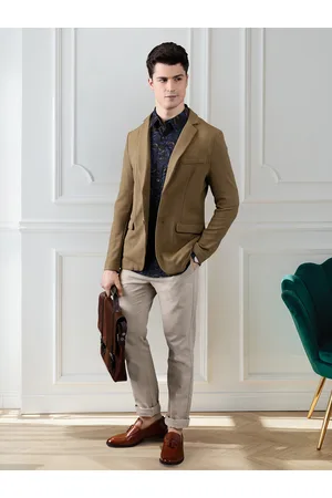 Invictus Men Beige Solid Single-Breasted Slim Fit Smart Casual Blazer