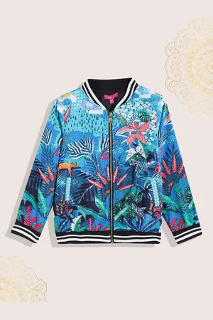 Biba Girls Cotton Graphic Printed Sequined Detail Tailored Jacket