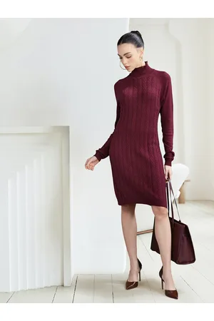 Invictus Women Wine-Coloured Self Design Sheath Dress