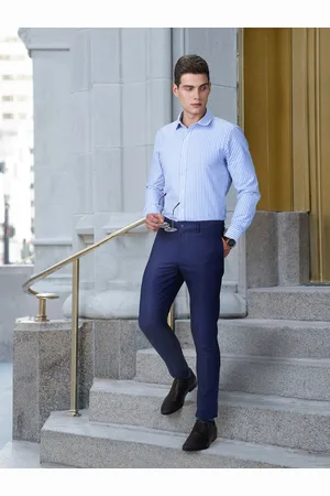 Invictus Men Navy Blue Slim Fit Work Essential Trousers