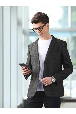Invictus Men Black Checked Slim Fit Single Breasted Blazer