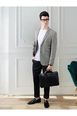 Invictus Men Black & White Houndstooth Design Slim Fit Single-Breasted Smart Casual Blazer