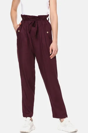 Campus Women Maroon Relaxed Regular Fit Solid Cigarette Trousers