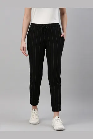 Campus Women Black & Yellow Striped Cotton Active Joggers