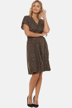 Campus Women Brown Printed Fit and Flare Dress