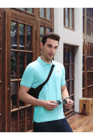 Louis Philippe Men Blue Polo Collar Pure Cotton T-shirt