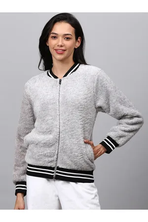 Campus Women Grey Suede Windcheater Outdoor Bomber Jacket