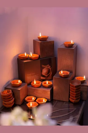 ellementry Set Of 24 Brown Handmade Terracotta Diyas