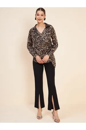 Antheaa Beige Animal Printed Wrap Top With Trousers Co-Ords