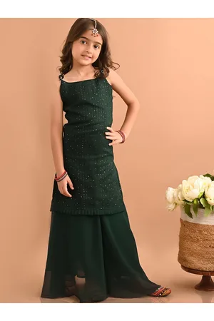 LilPicks Girls Embroidered Regular Sequinned Kurta With Sharara