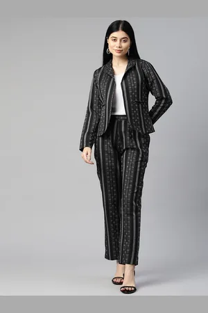 Cottinfab Women Striped Cotton Blazers & Trousers Co-ord Set
