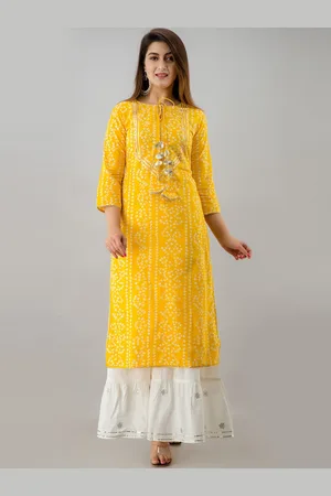 Jaipur Bandhani Printed Tie Up Neck Gotta Patti Straight Kurta