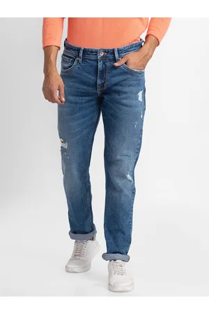 SPYKAR Men Comfort Straight Fit Low Distress Light Fade Stretchable Jeans