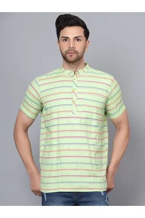Latest Chikan Garments Striped Band Collar Pure Cotton Short Kurta
