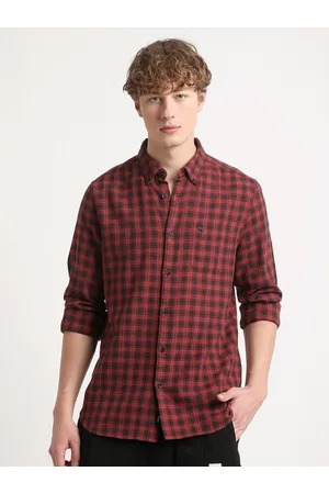 The Bear House Slim Fit Tartan Checks Spread Collar Pocket Cotton Casual Shirt