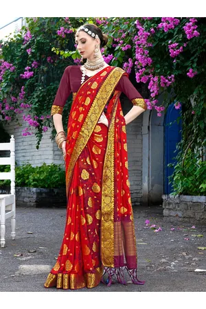 Anouk Ethnic Motifs Zari Border Nylon Silk Tie and Die Saree