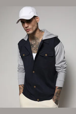 Campus Grey & Navy Blue Windcheater Regular Denim Jacket