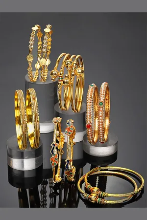 Zeneme Set Of 12 Gold-Plated Stone-Studded Brass Bangle