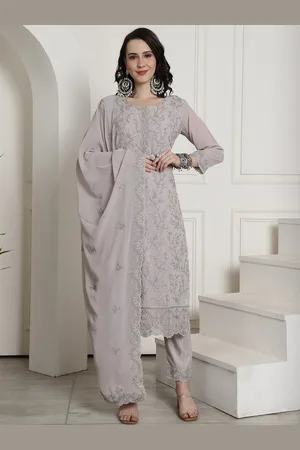 Stylee Lifestyle Embroidered Stone Work Silk Georgette Unstitched Dress Material