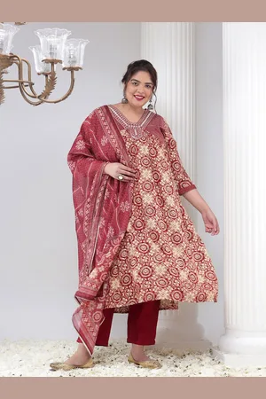 Bani Women Plus Size Floral Printed Thread Work A-Line Kurta With Trousers & Dupatta