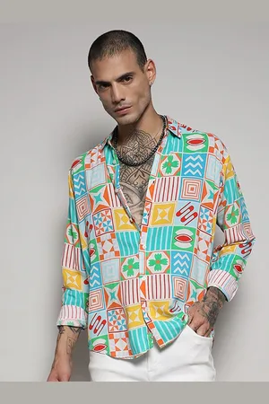 Campus Classic Geometric Printed Spread Collar Long Sleeves Casual Shirt