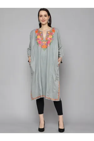 CRAFTBAZAR Ethnic Motifs Embroidered Wool Straight Kurta