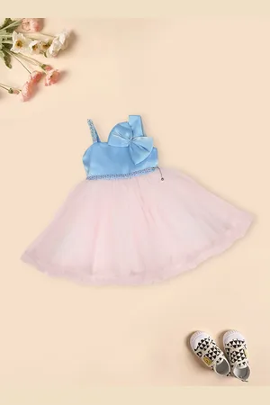 MeeMee Girls Bow Detailed Beaded Net Fit & Flare Dress