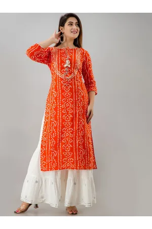 Jaipur Bandhani Printed Tie-Up Neck Gotta Patti Straight Kurta
