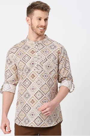 VALEN CLUB Ethnic Motifs Printed Mandarin Collar Cotton Kurta