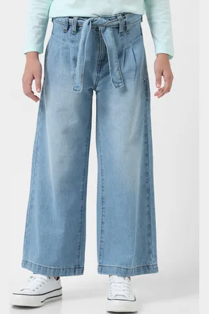 VERO MODA Girls Wide Leg High-Rise Heavy Fade Clean Look Stretchable Jeans