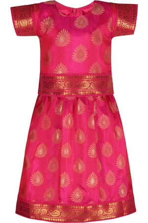 Wish Karo Girls Woven Design Zari Art Silk Ready To Wear Lehenga & Choli