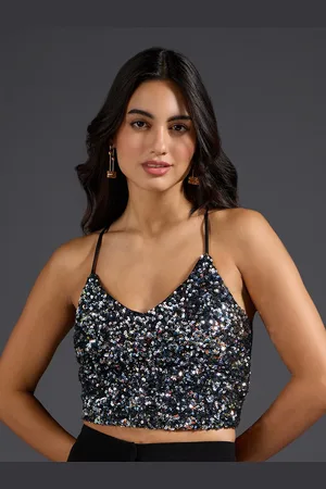 20Dresses Black Embellished Shoulder Strap Crop Styled Back Top