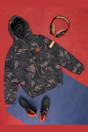 Pantaloons Boys Camouflage Hooded Crop Puffer Jacket