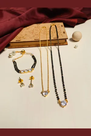 ABDESIGNS Set of 4 Gold-Plated American Diamond-Studded Mangalsutra Set