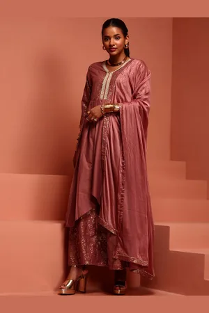 IMARA Floral Printed Zari A-Line Kurta With Palazzos & Dupatta