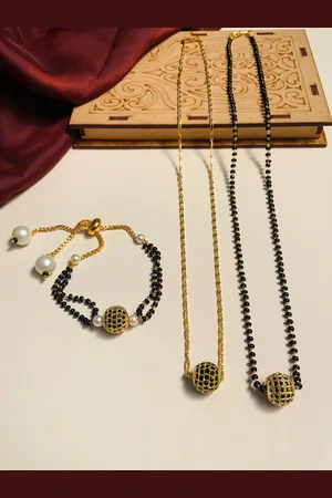 ABDESIGNS Set Of 3 Gold-Plated AD Studded Mangalsutra With Pendant Chain & Bracelet