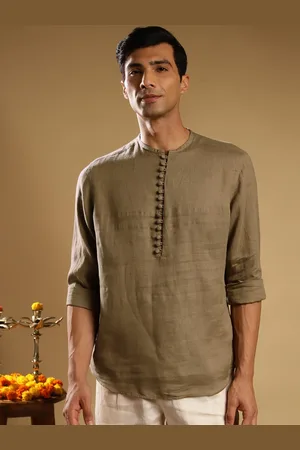 Andamen Cuffed Sleeves Linen Straight Kurta