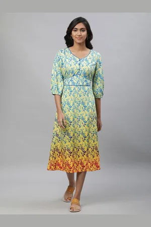 AURELIA Floral Printed V-Neck Puff Sleeves A-Line Midi Dress