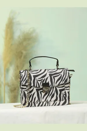 DressBerry Black Printed Swagger Satchel with Tasselled