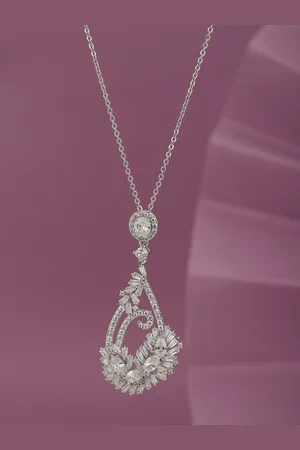 Carlton London Women Premium Rhodium-Plated CZ Contemporary Pendant with Chain