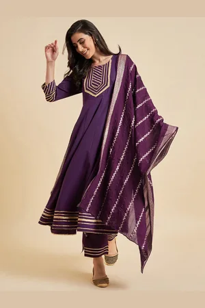 Azira Geometric Yoke Design A-Line Gotta Patti Kurta With Palazzos & Dupatta