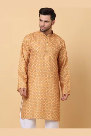 Kraft Geometric Printed Mandarin Collar Kurta