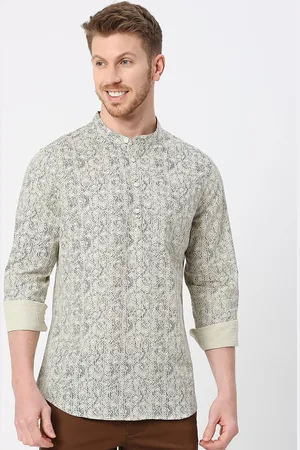 VALEN CLUB Geometric Printed Mandarin Collar Cotton Kurta