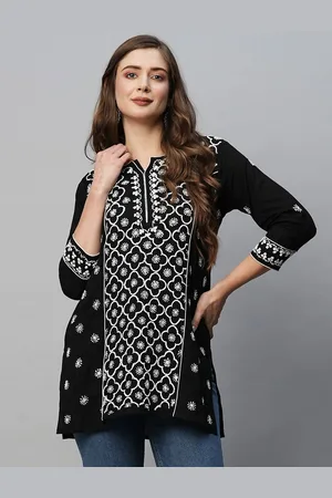 ADAM Co. Floral Embroidered Lucknowi Chikankari Pure Cotton Kurti