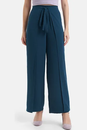 Kazo Women Relaxed Loose Fit Pleated Cotton Parallel Trousers